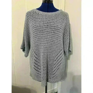 Purejill Womens Gray Cotton Short Sleeve Open knit Sweater Size large Lagenlook